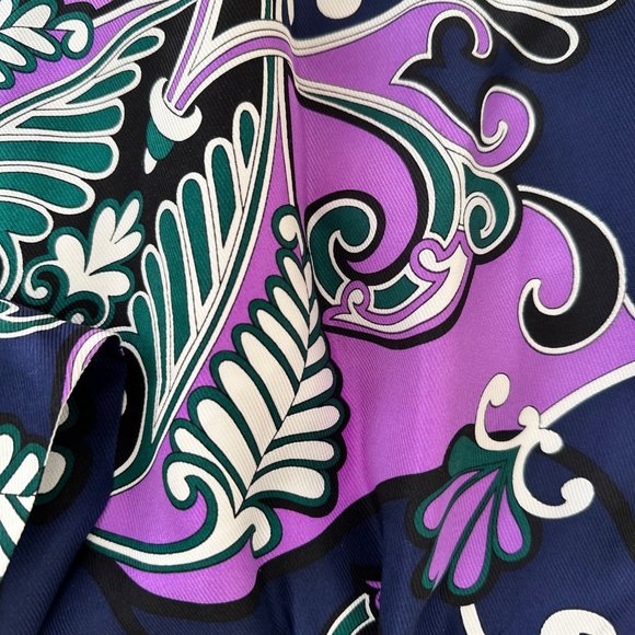 EUC Tibi Silk Paisley Navy & Purple Tie Front Tunic Top 3/4 Sleeve Sz Small - Picture 8 of 13